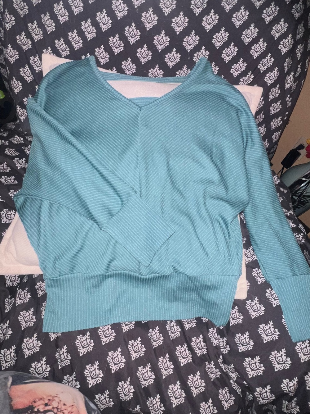 Just Be Teal Ribbed V-Neck Sweater